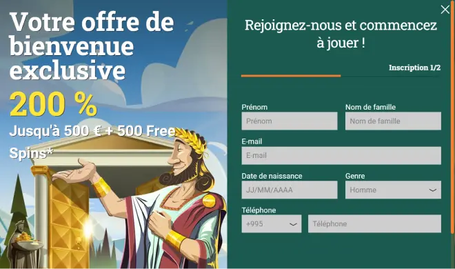 Cresus Casino offre de bienvenue exclusive avec formulaire d'inscription